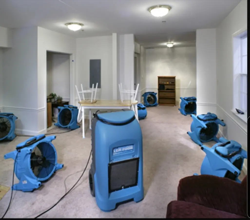 Air movers and dehumidifier setup for Water Damage Restoration in Fairfield
